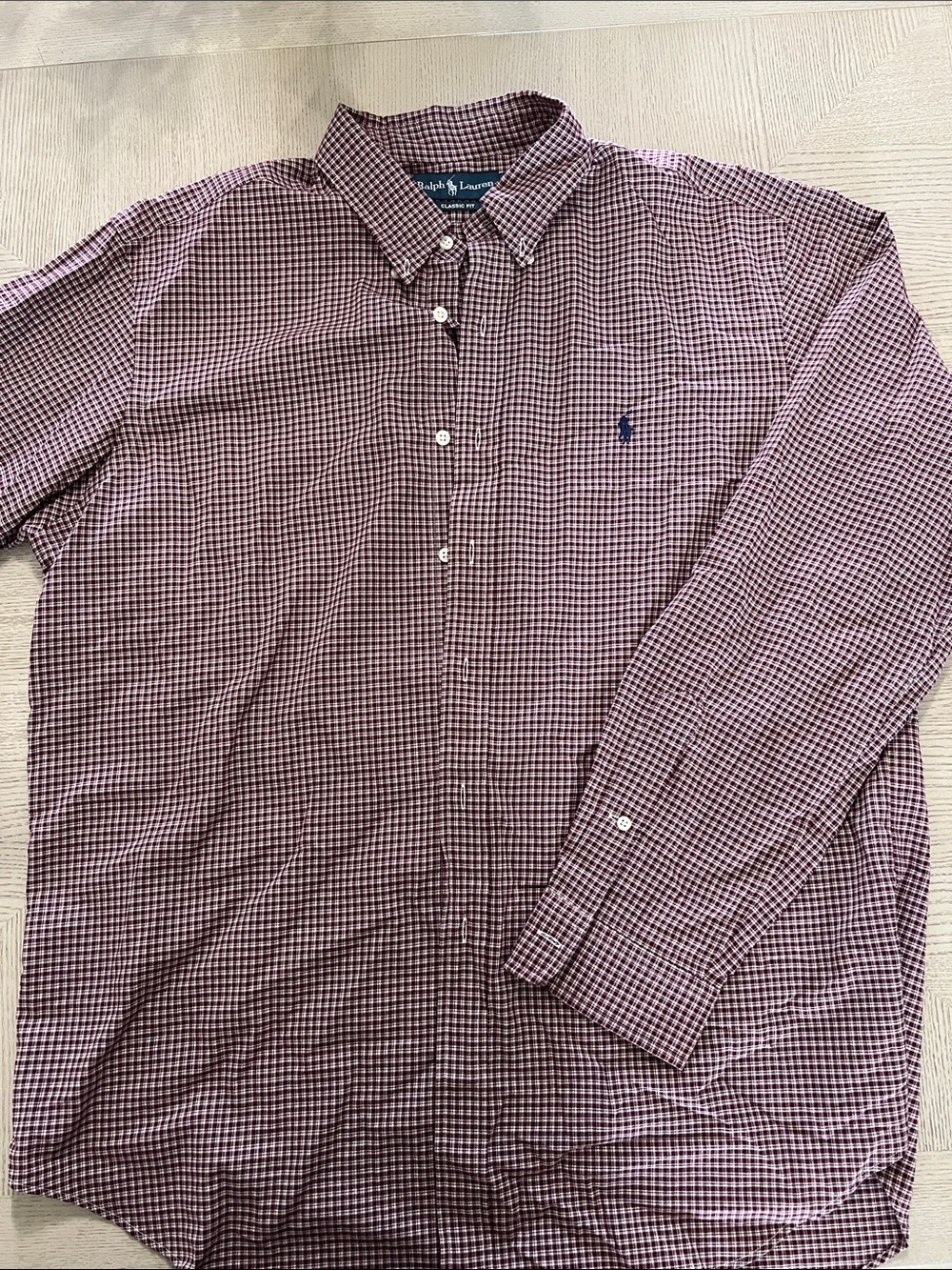Ralph Lauren Burgundy and White Micro-Check Button-Down Shirt with Blue pony